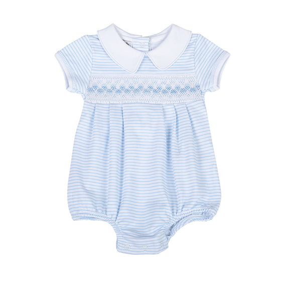 Lilly and Logan Smocked Short Sleeve Bubble - Blue - Magnolia BabyBubble