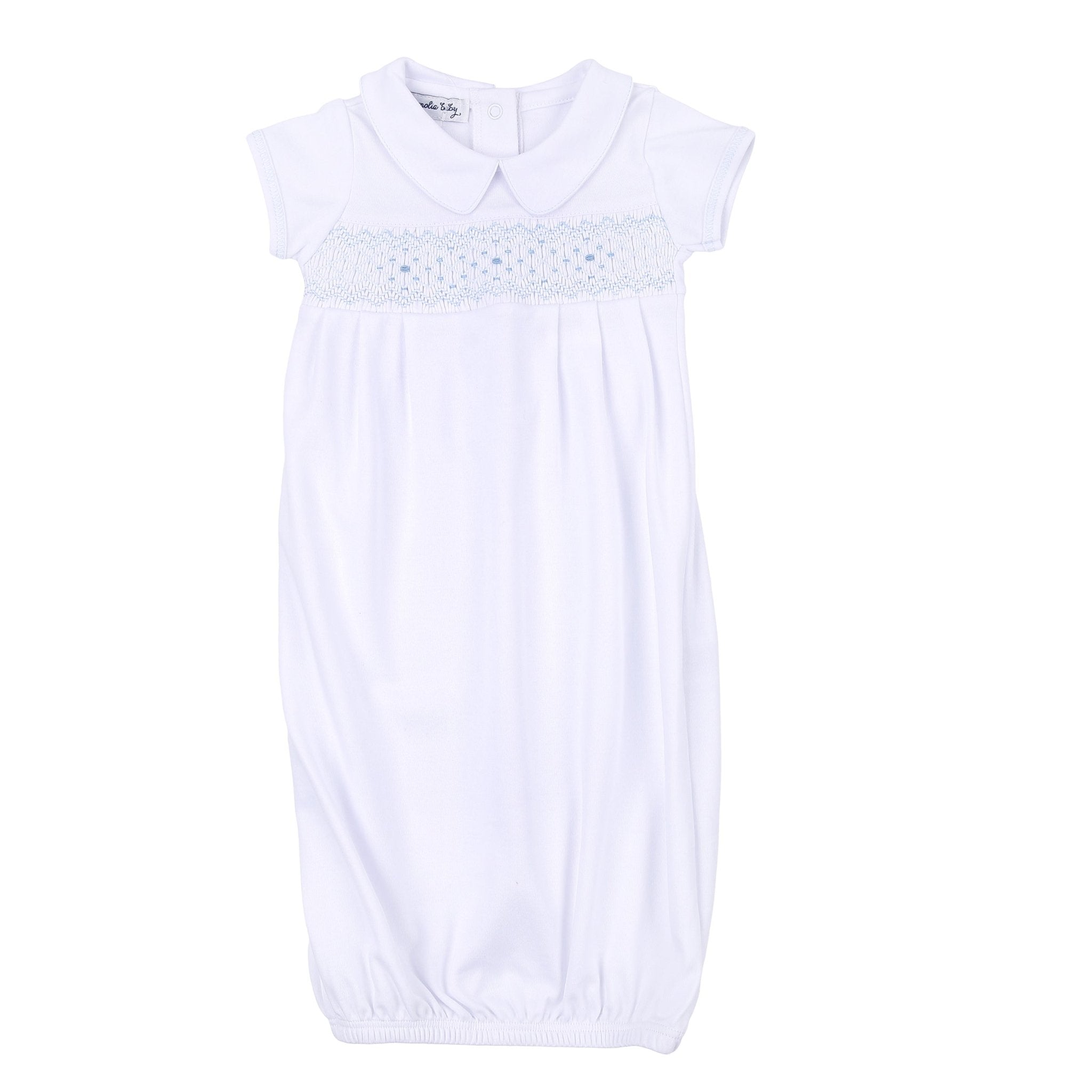 Lilly & Lucas Smocked Short Sleeve Gown - Blue - Magnolia BabyGown