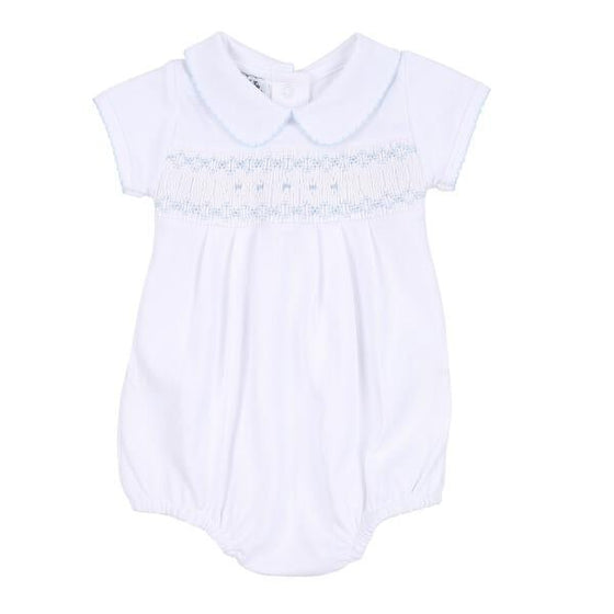 Lindsay and Luke Smocked Collared Bubble - Blue - Magnolia BabyBubble