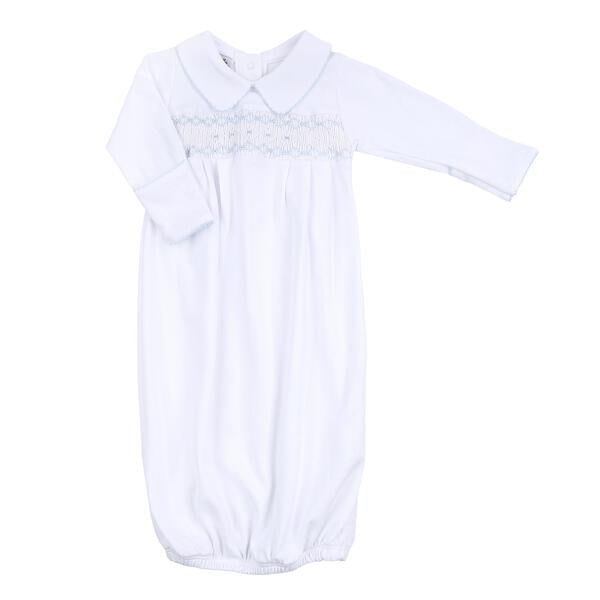 Lindsay and Luke Smocked Collared Pleated Gown - Blue - Magnolia BabyGown