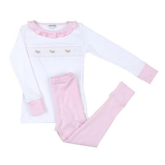 Lindsay and Luke Smocked Ruffle Long Pajama - Pink - Magnolia BabyLong Pajamas