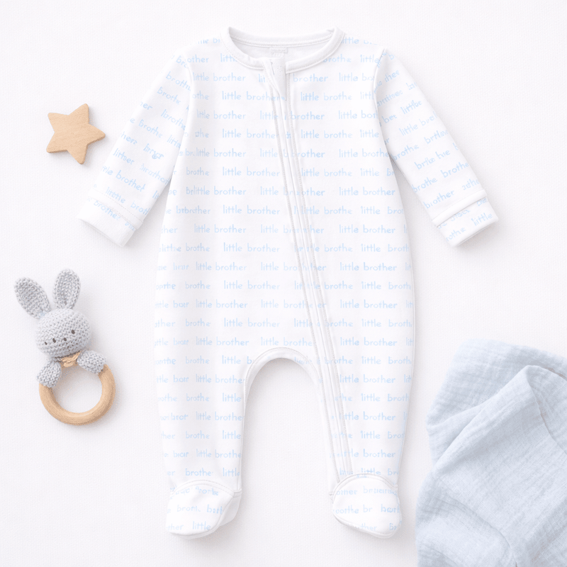 Little Brother Print Zip Footie - Magnolia BabyFootie