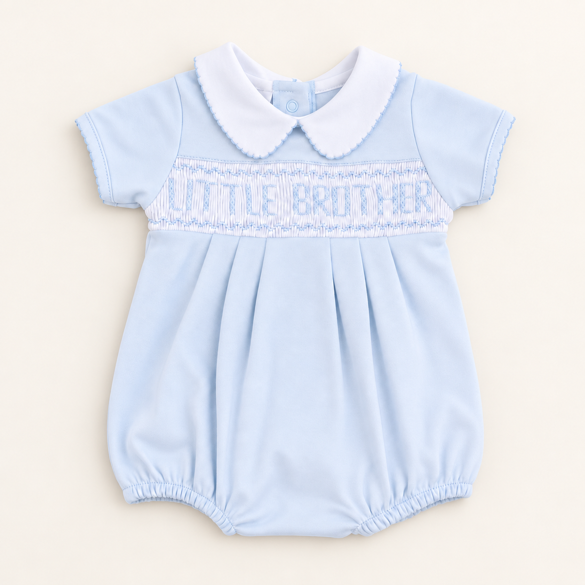Little Brother Smocked Hand-Embroidered Short Sleeve Bubble