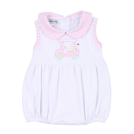 Little Caddie Applique Collared Sleeveless Bubble - Pink - Magnolia BabyBubble
