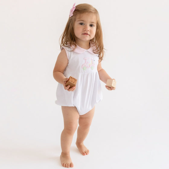 Little Caddie Applique Collared Sleeveless Bubble - Pink - Magnolia BabyBubble
