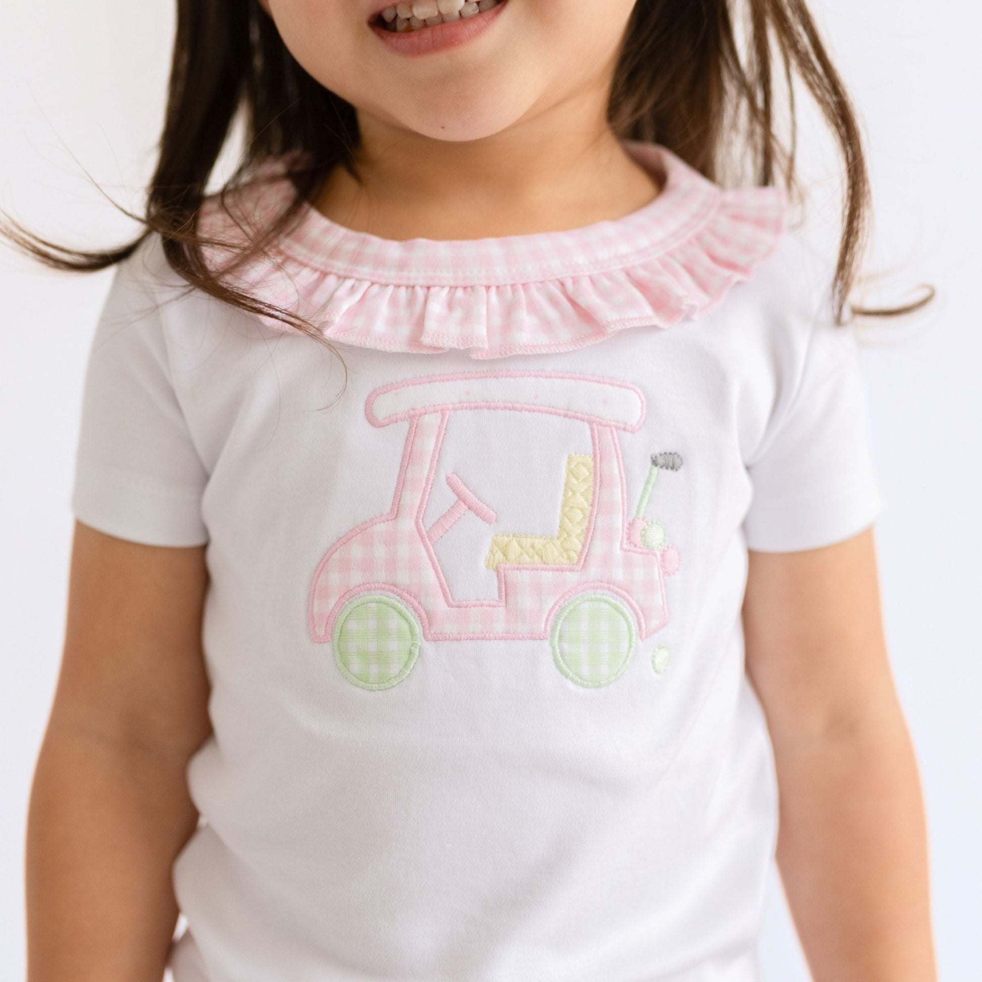 Little Caddie Applique Pink Ruffle Toddler Short Pajamas - Magnolia BabyShort Pajamas