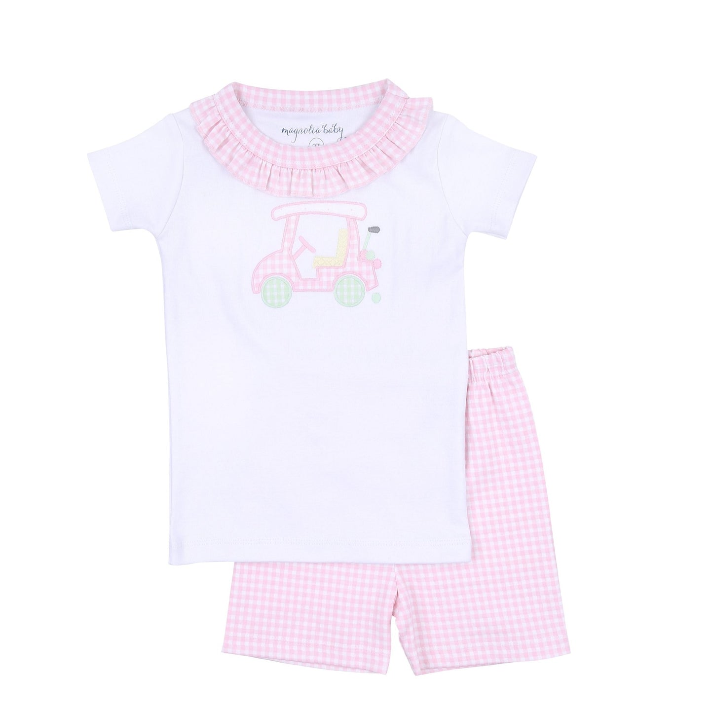 Little Caddie Applique Pink Ruffle Toddler Short Pajamas - Magnolia BabyShort Pajamas