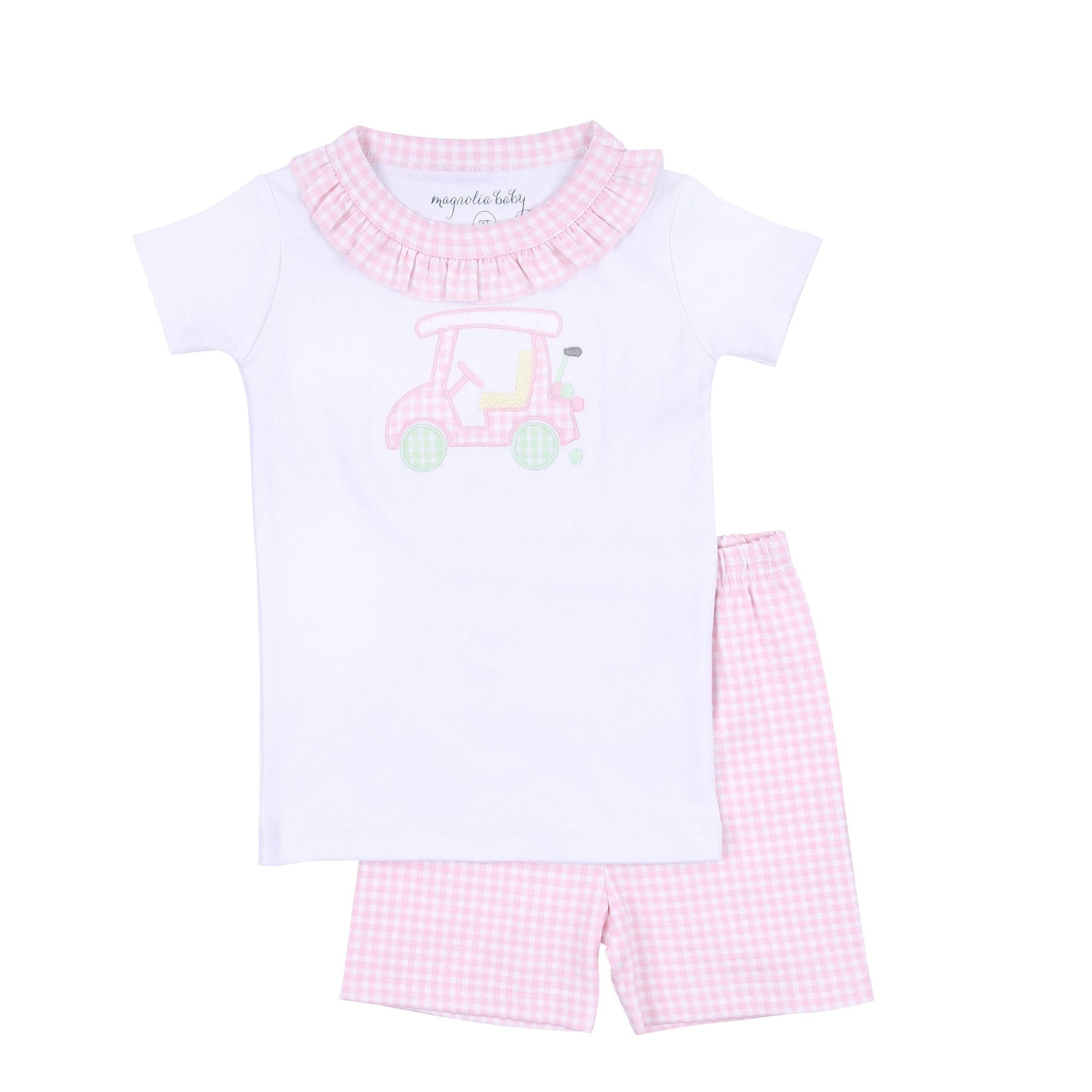 Little Caddie Applique Pink Ruffle Toddler Short Pajamas - Magnolia BabyShort Pajamas
