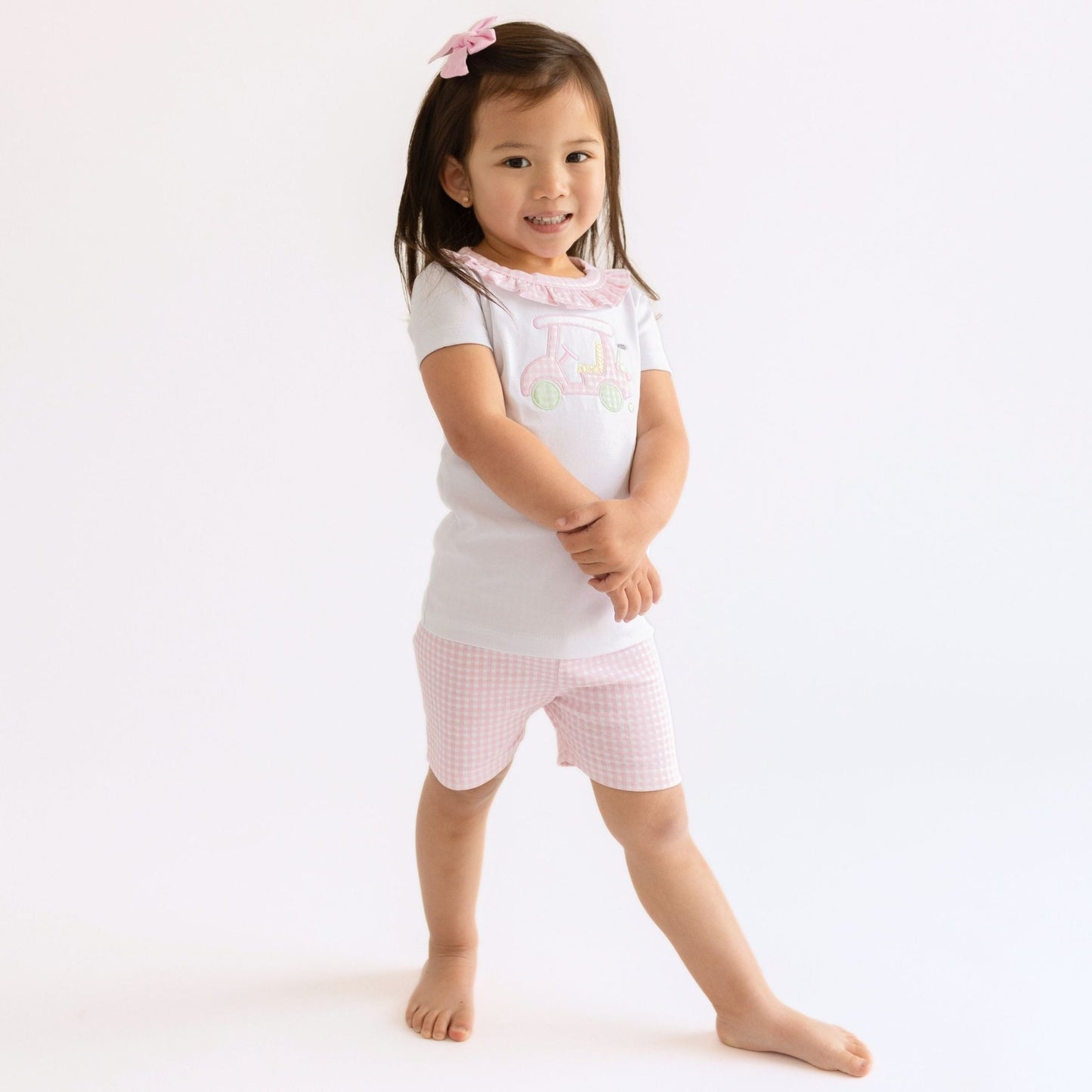 Little Caddie Applique Pink Ruffle Toddler Short Pajamas - Magnolia BabyShort Pajamas