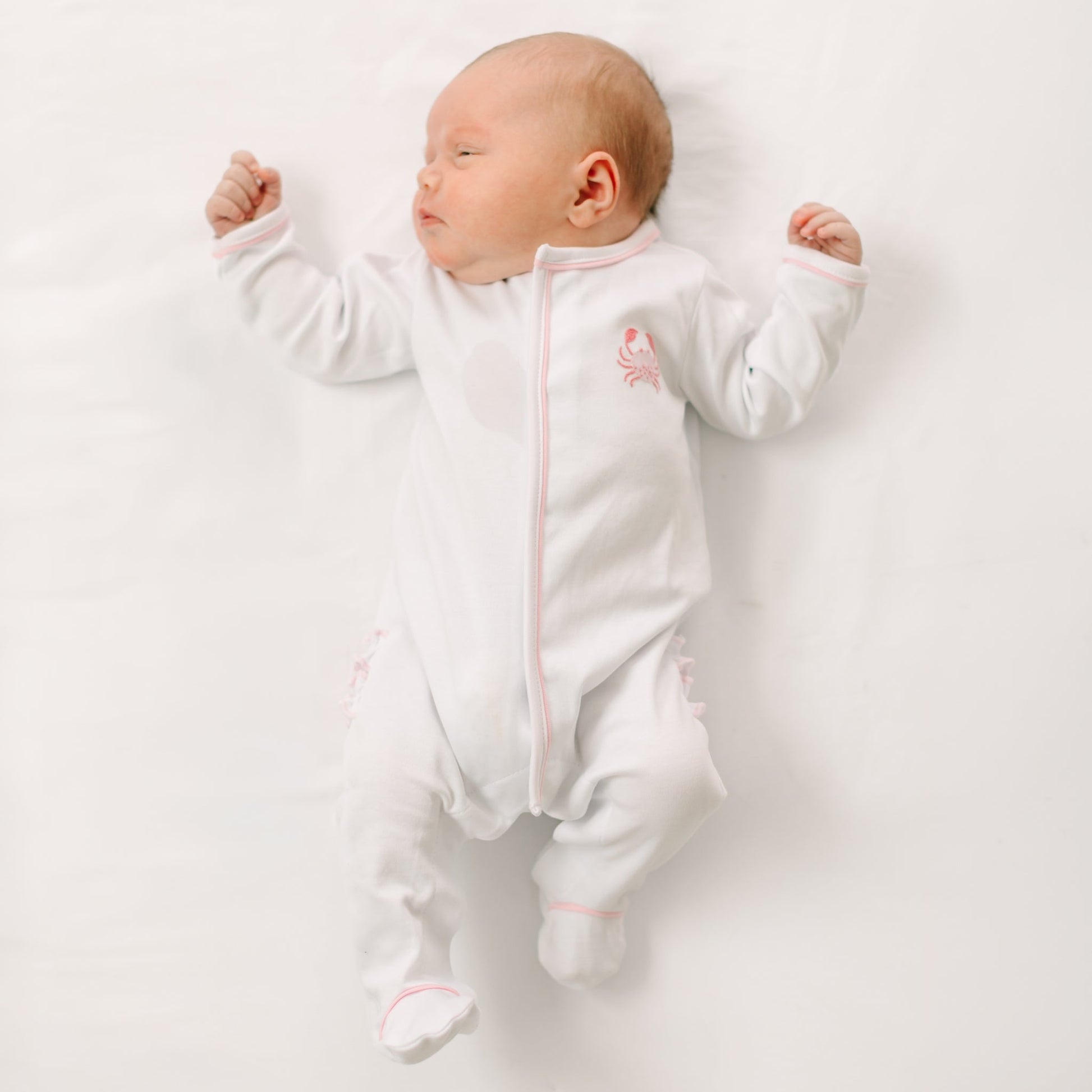 Little Crawlers Embroidered Ruffle Footie - Pink - Magnolia BabyFootie