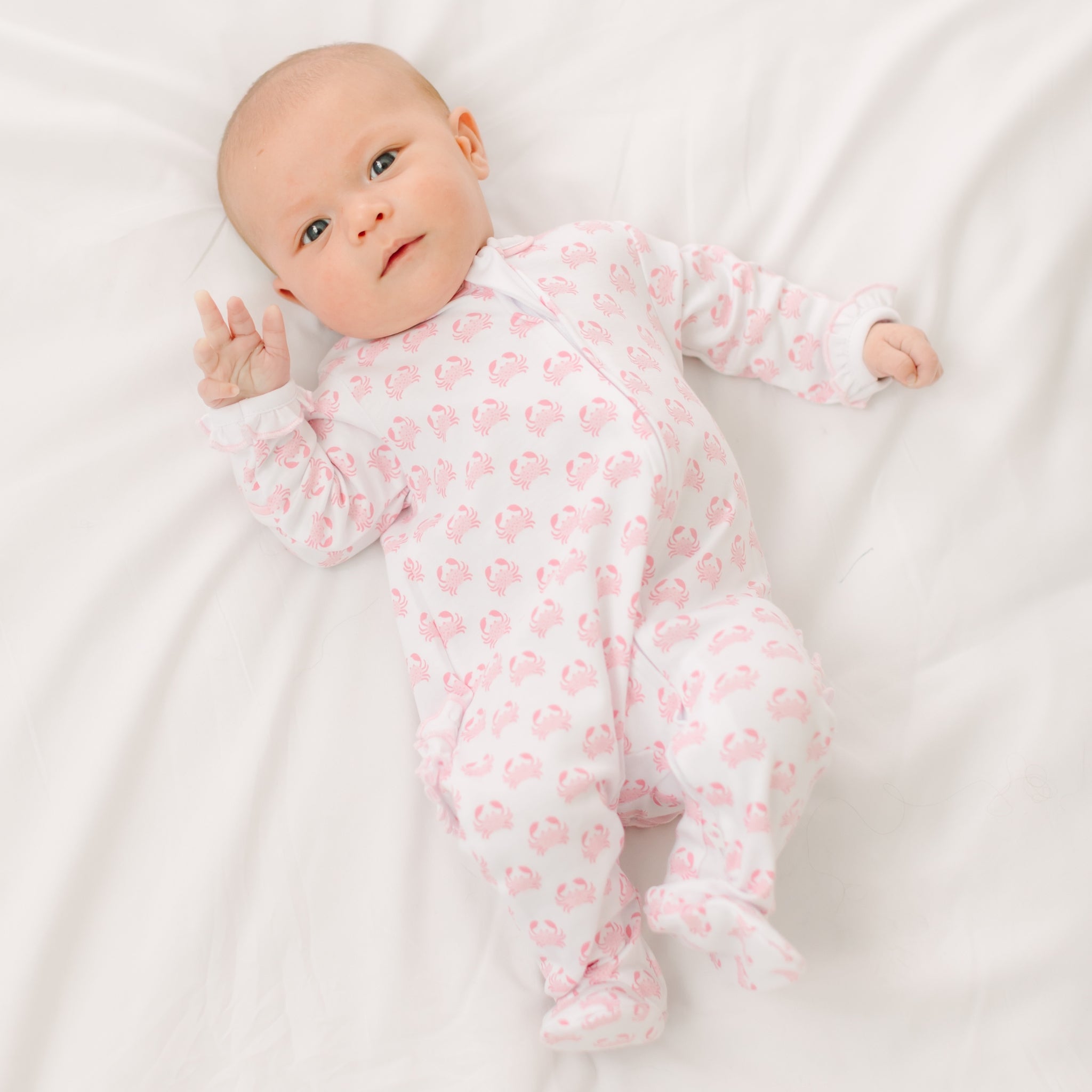 Little Crawlers Print Ruffle Zip Footie - Pink - Magnolia BabyFootie
