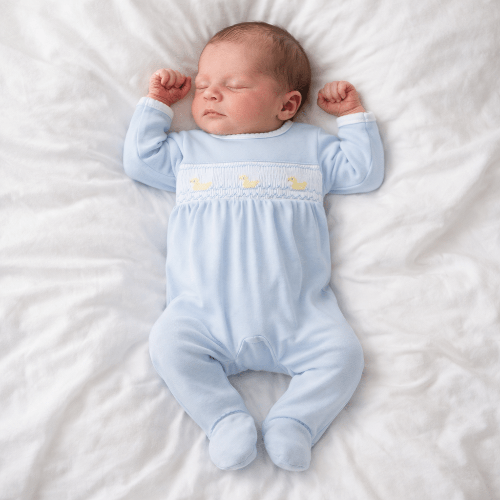 Little Ducklings Classics Smocked Footie - Light Blue - Magnolia BabyFootie