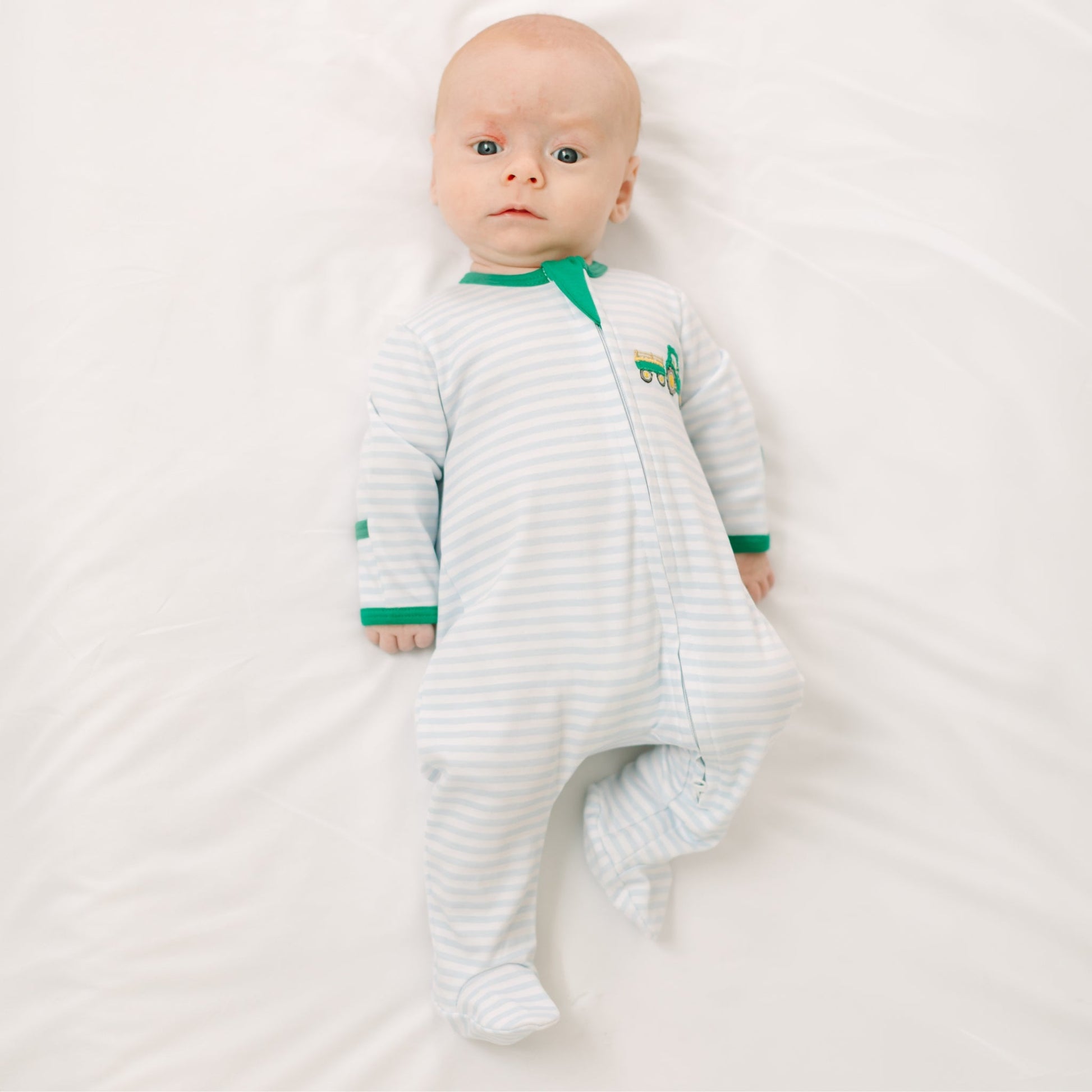 Little Farmer Applique Zip Footie - Magnolia BabyFootie