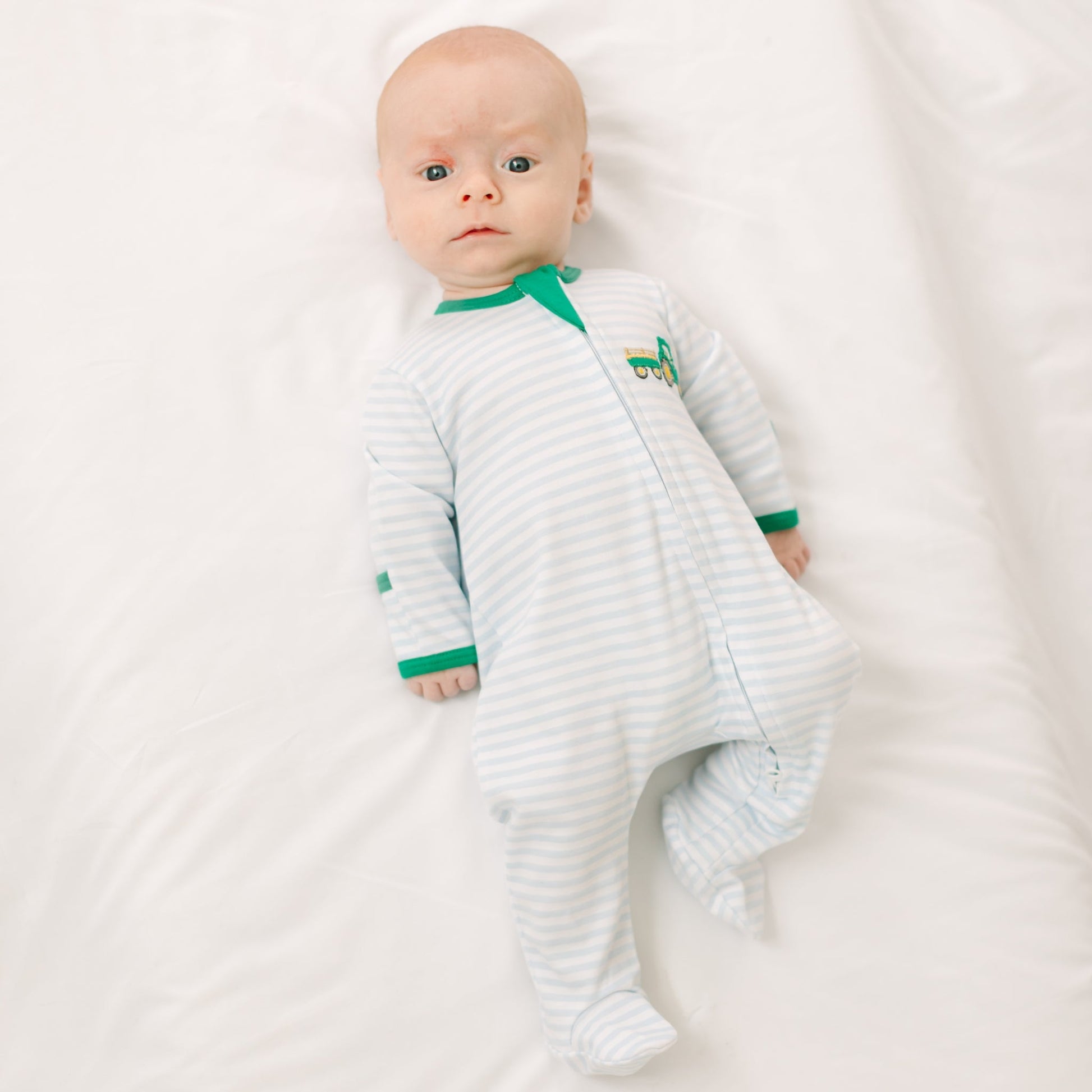 Little Farmer Applique Zip Footie - Magnolia BabyFootie