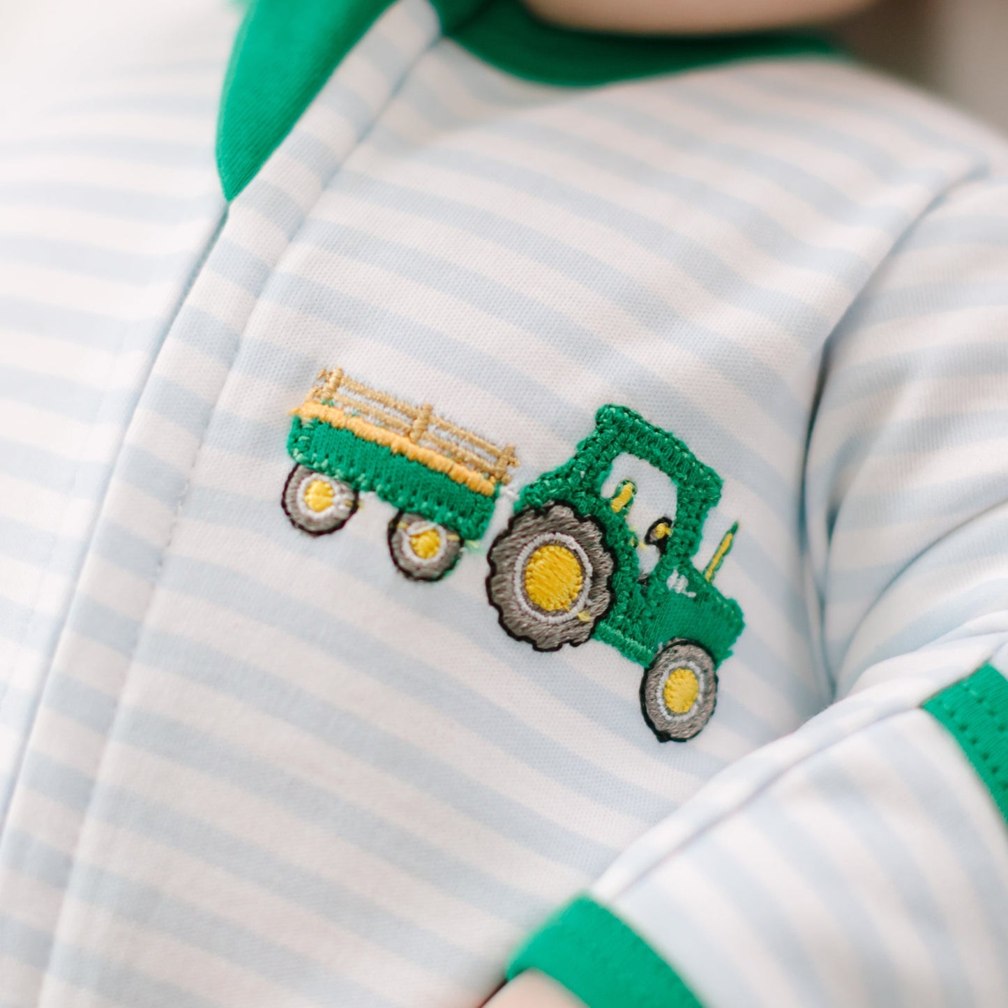 Little Farmer Applique Zip Footie - Magnolia BabyFootie