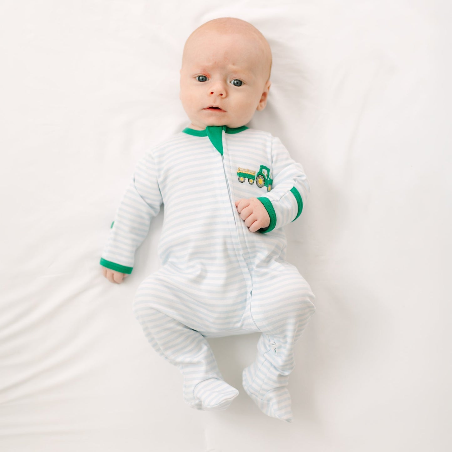 Little Farmer Applique Zip Footie - Magnolia BabyFootie