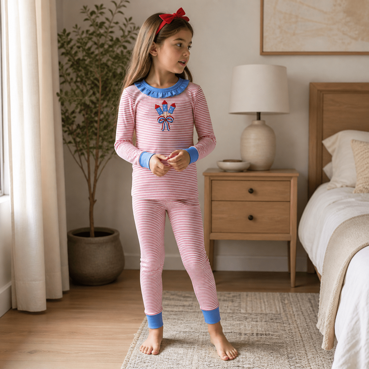 Little Firecracker Applique Ruffle Long Pajamas - Magnolia BabyLong Pajamas