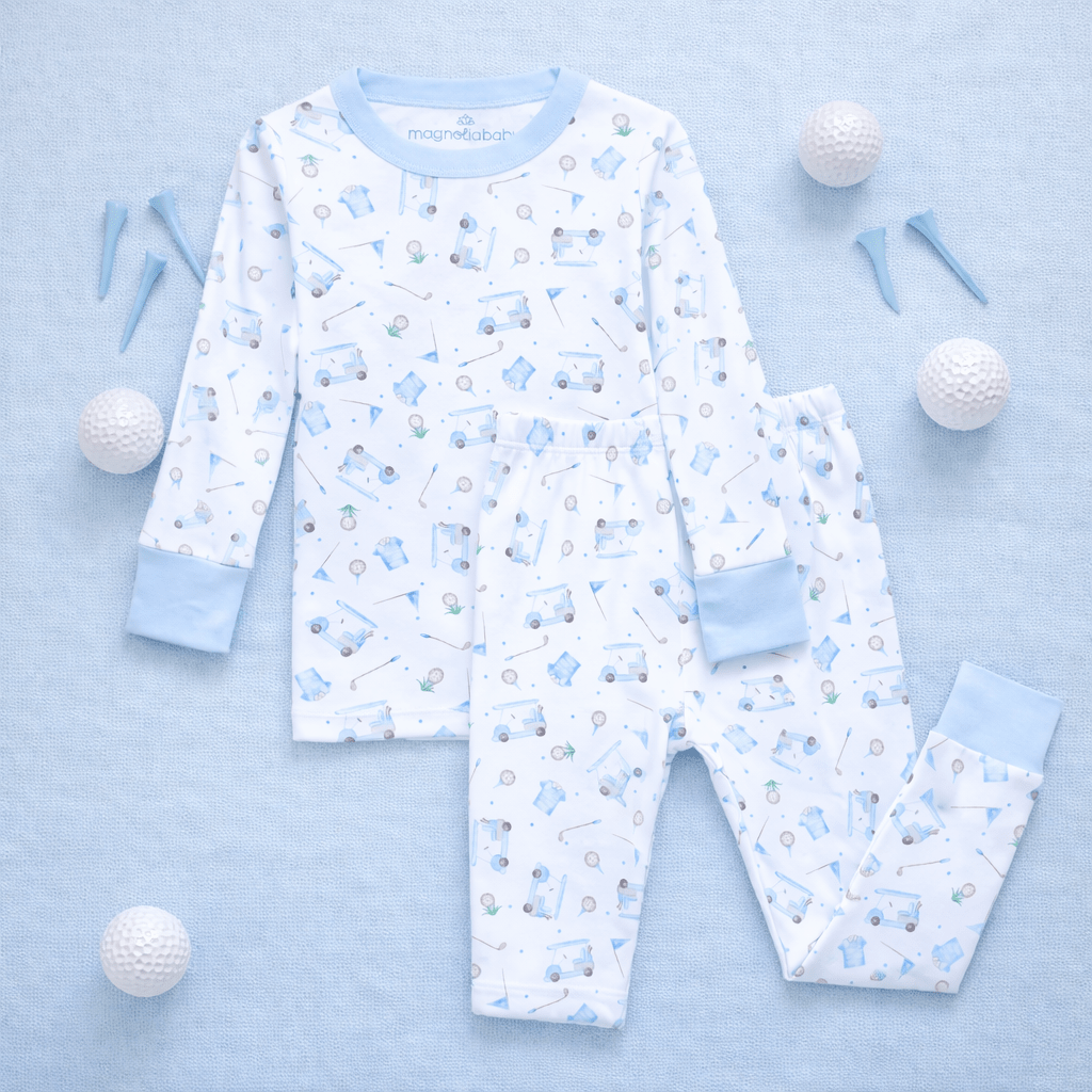 Little Golfer Long Pajamas - Light Blue - Magnolia BabyLong Pajamas