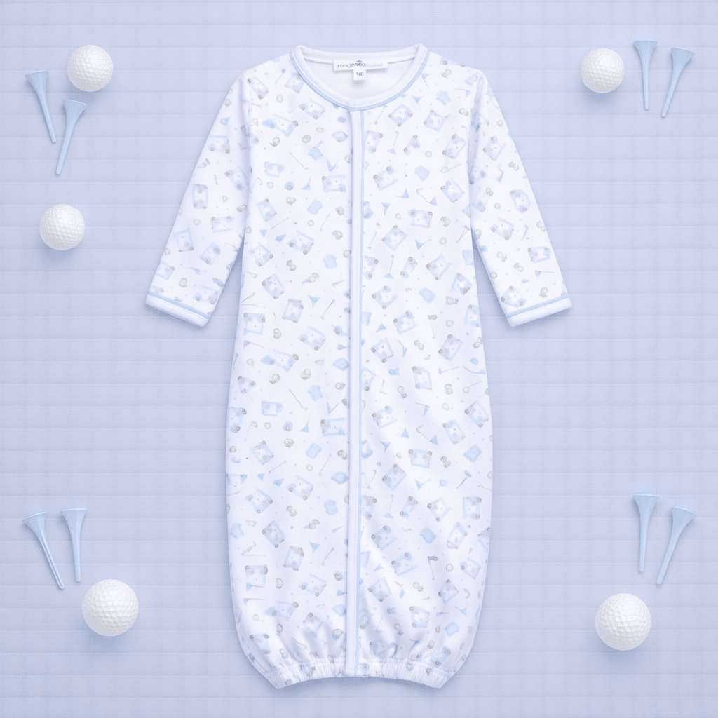 Little Golfer Print Converter - Light Blue - Magnolia BabyConverter Gown