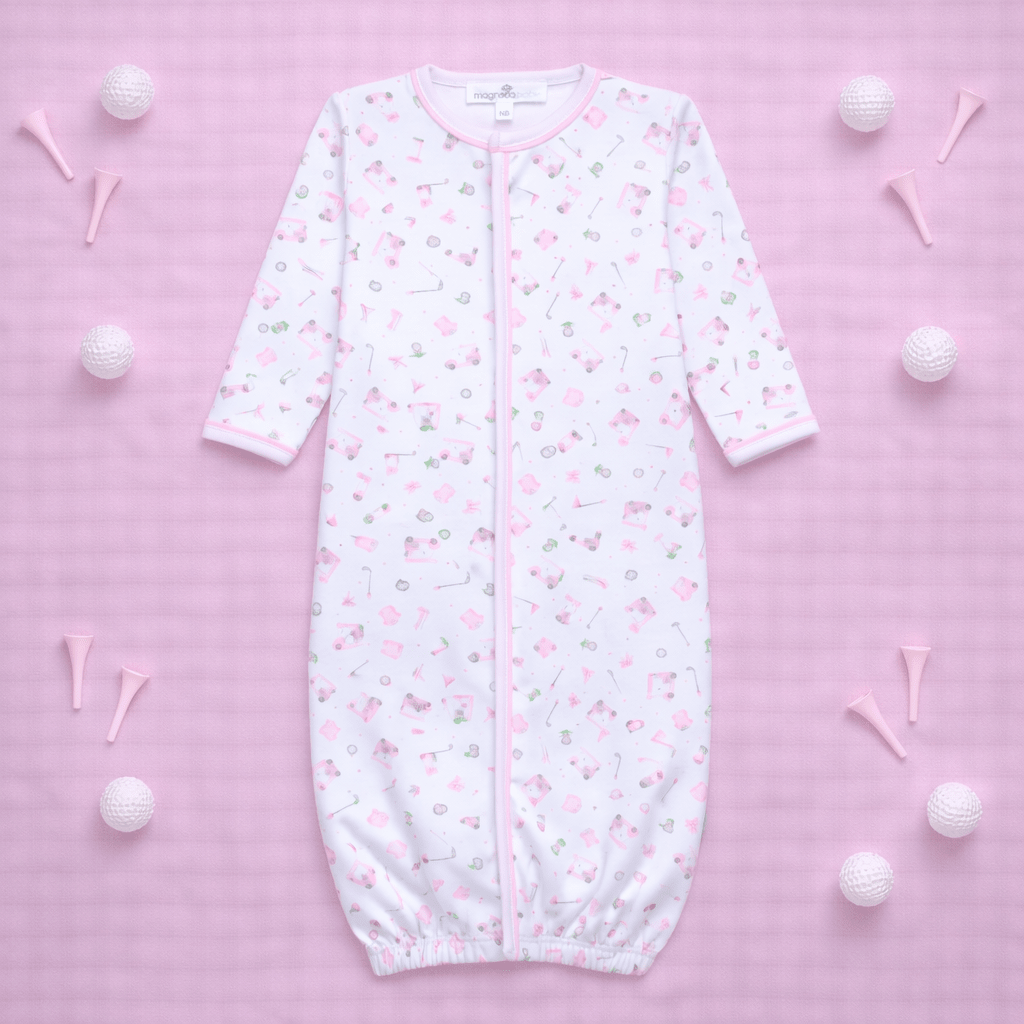 Little Golfer Print Ruffle Converter - Pink - Magnolia BabyConverter Gown
