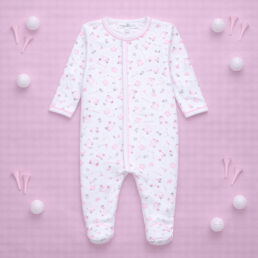 Little Golfer Print Ruffle Footie - Pink - Magnolia BabyFootie