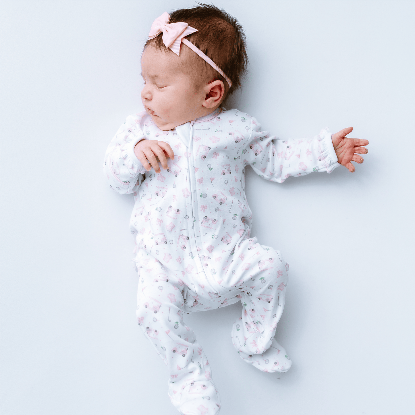 Little Golfer Print Ruffle Zip Footie - Pink - Magnolia BabyFootie