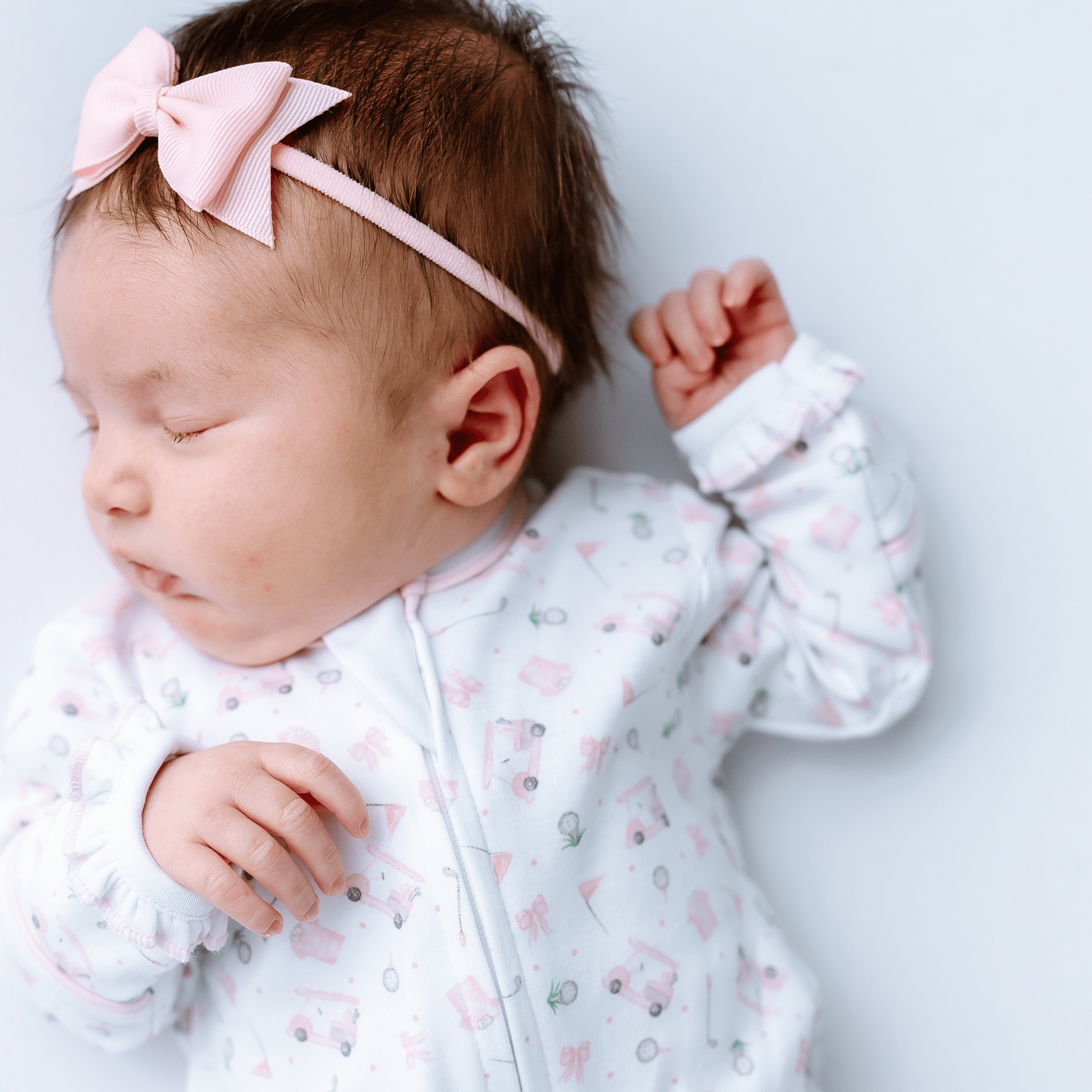 Little Golfer Print Ruffle Zip Footie - Pink - Magnolia BabyFootie