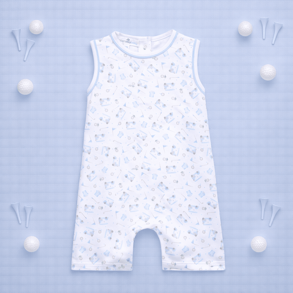 Little Golfer Print Short Playsuit - Light Blue - Magnolia BabyShort Playsuit