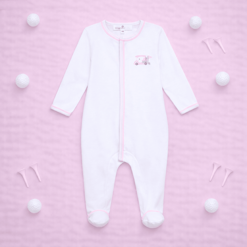 Little Golfer Ruffle Footie - Pink - Magnolia BabyFootie