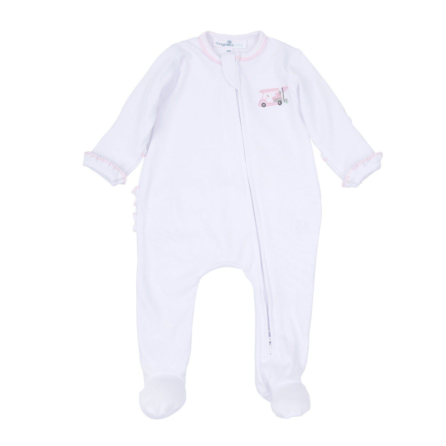 Little Golfer Ruffle Zip Footie - Pink - Magnolia BabyFootie