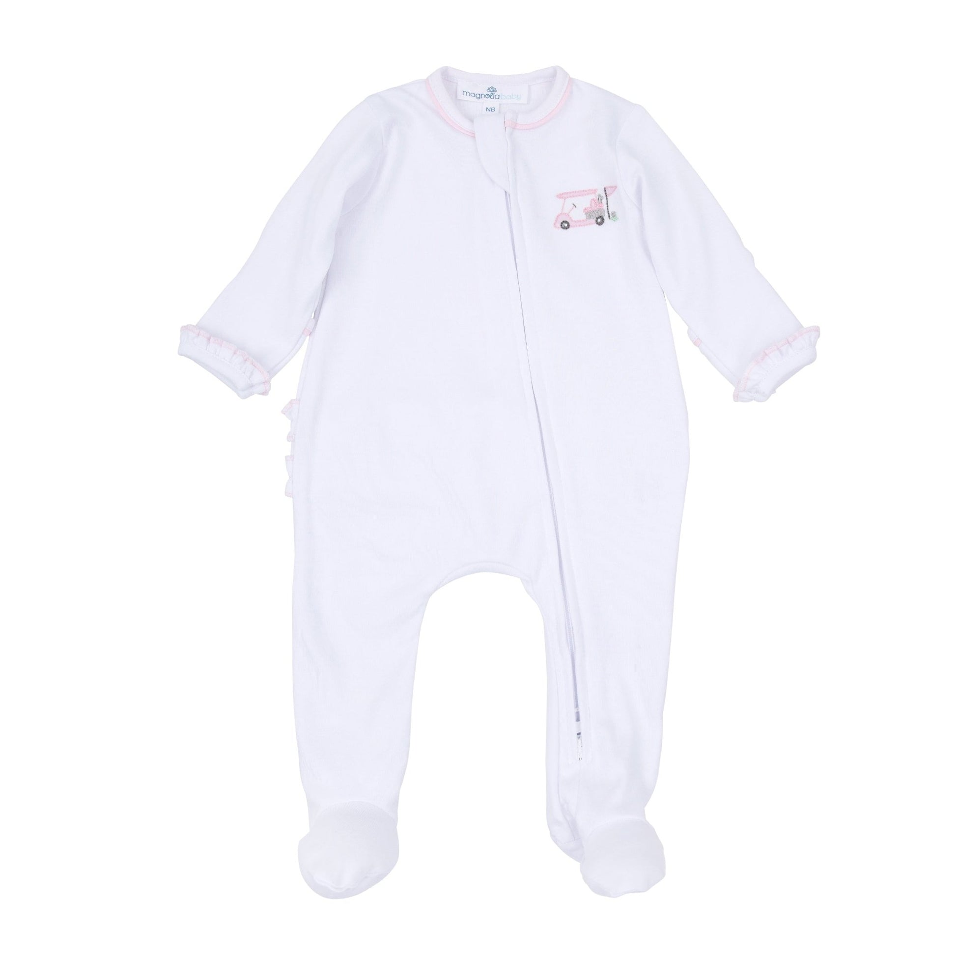 Little Golfer Ruffle Zip Footie - Pink - Magnolia BabyFootie