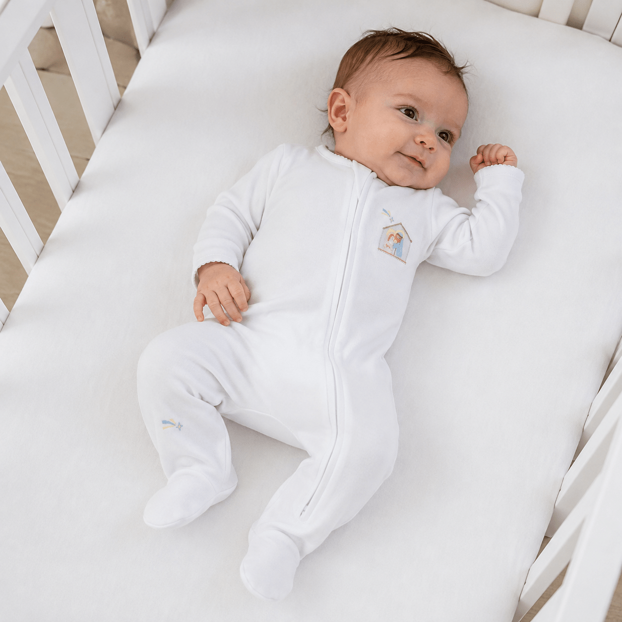 Magnolia Baby_Little Manger Hand-Embroidered Zip Footie_1