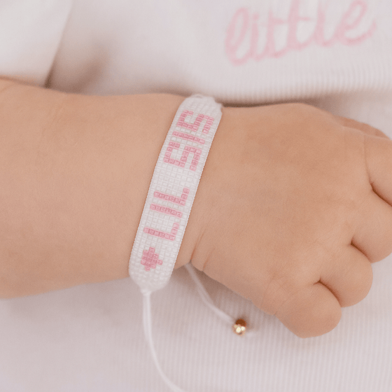 Little Sister Beaded Bracelet: Pink & White - Magnolia BabyJewelry