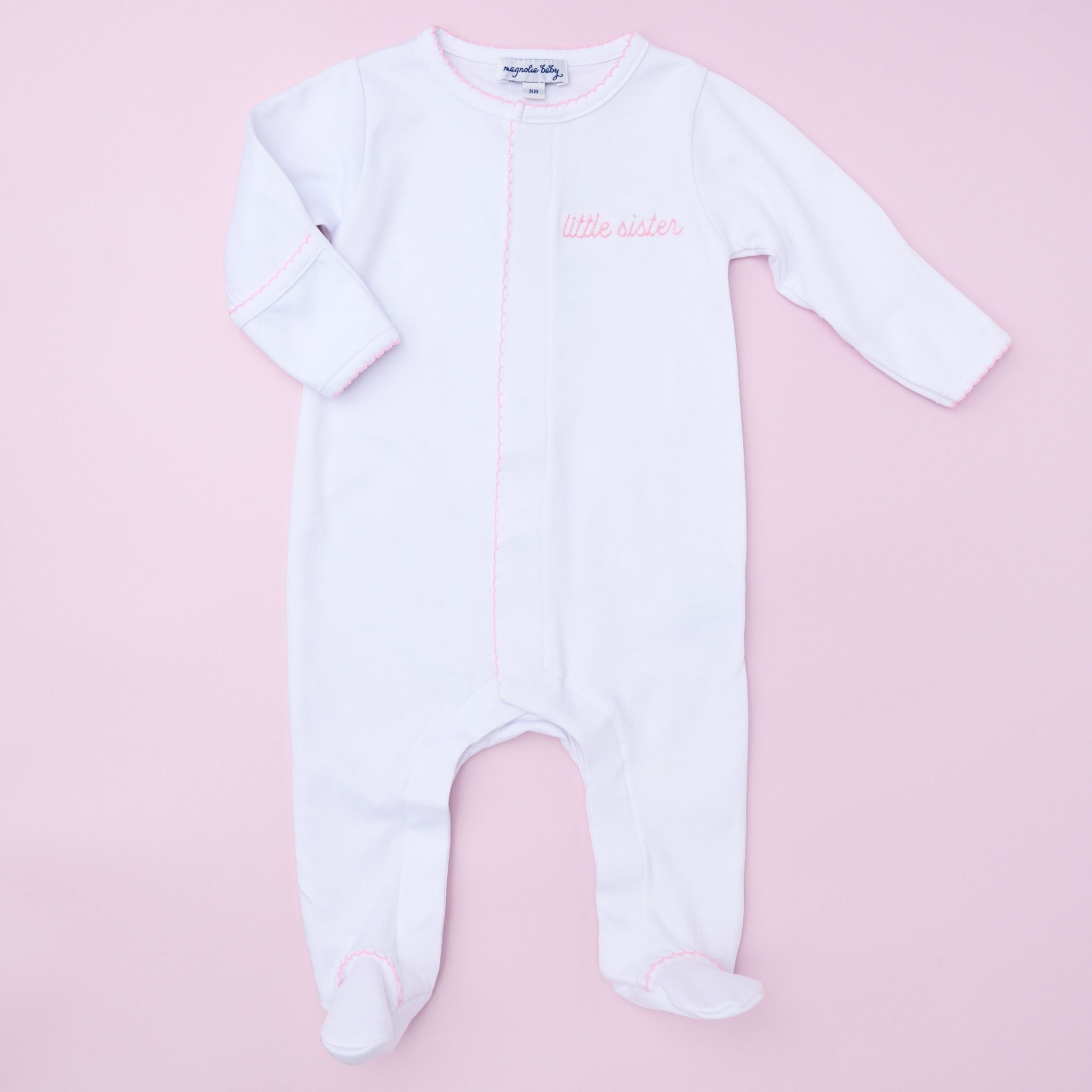 Little Sister Embroidered Footie - Magnolia Baby Footie
