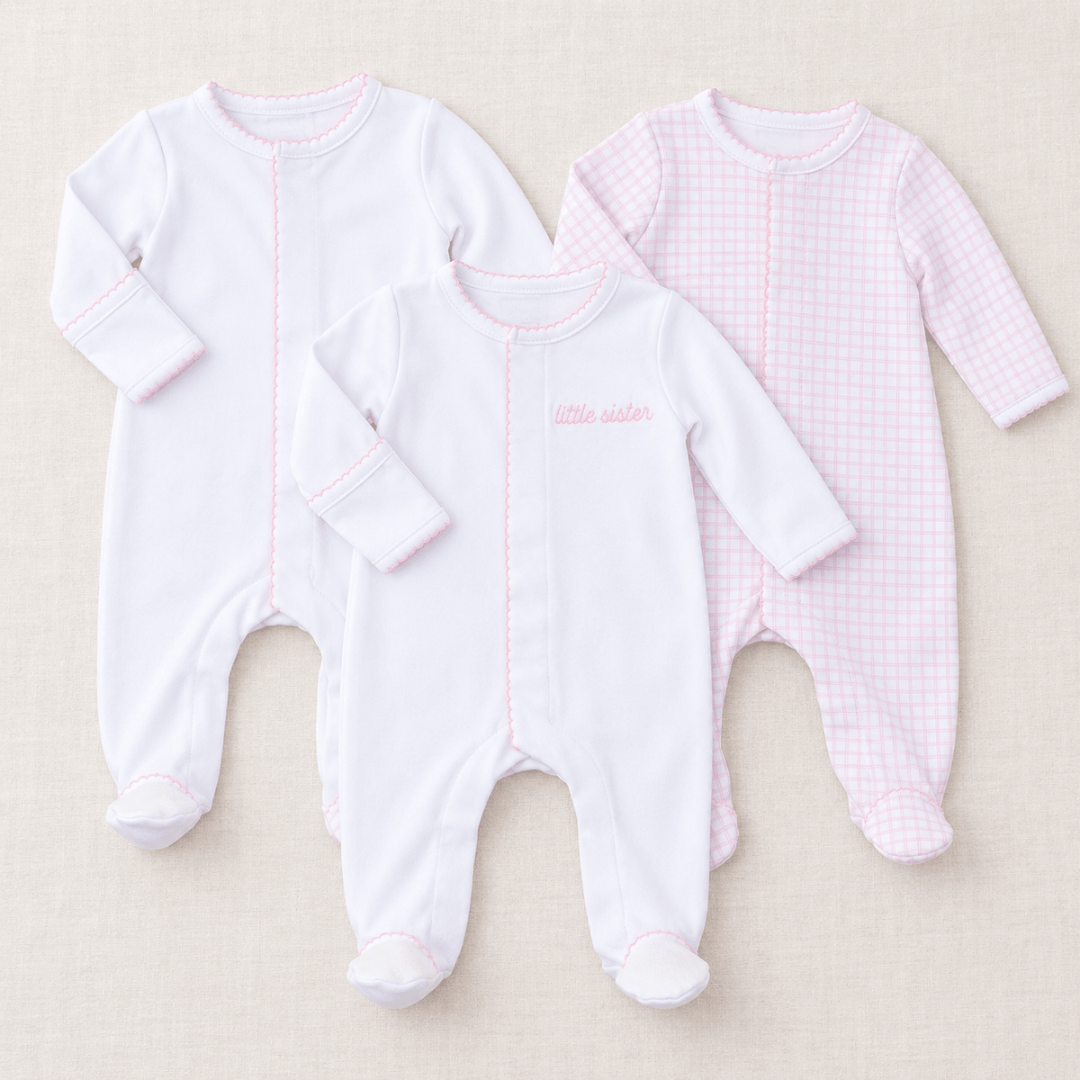 Magnolia Baby_Little Sister Embroidered Footie + Essentials - Set of 3_1