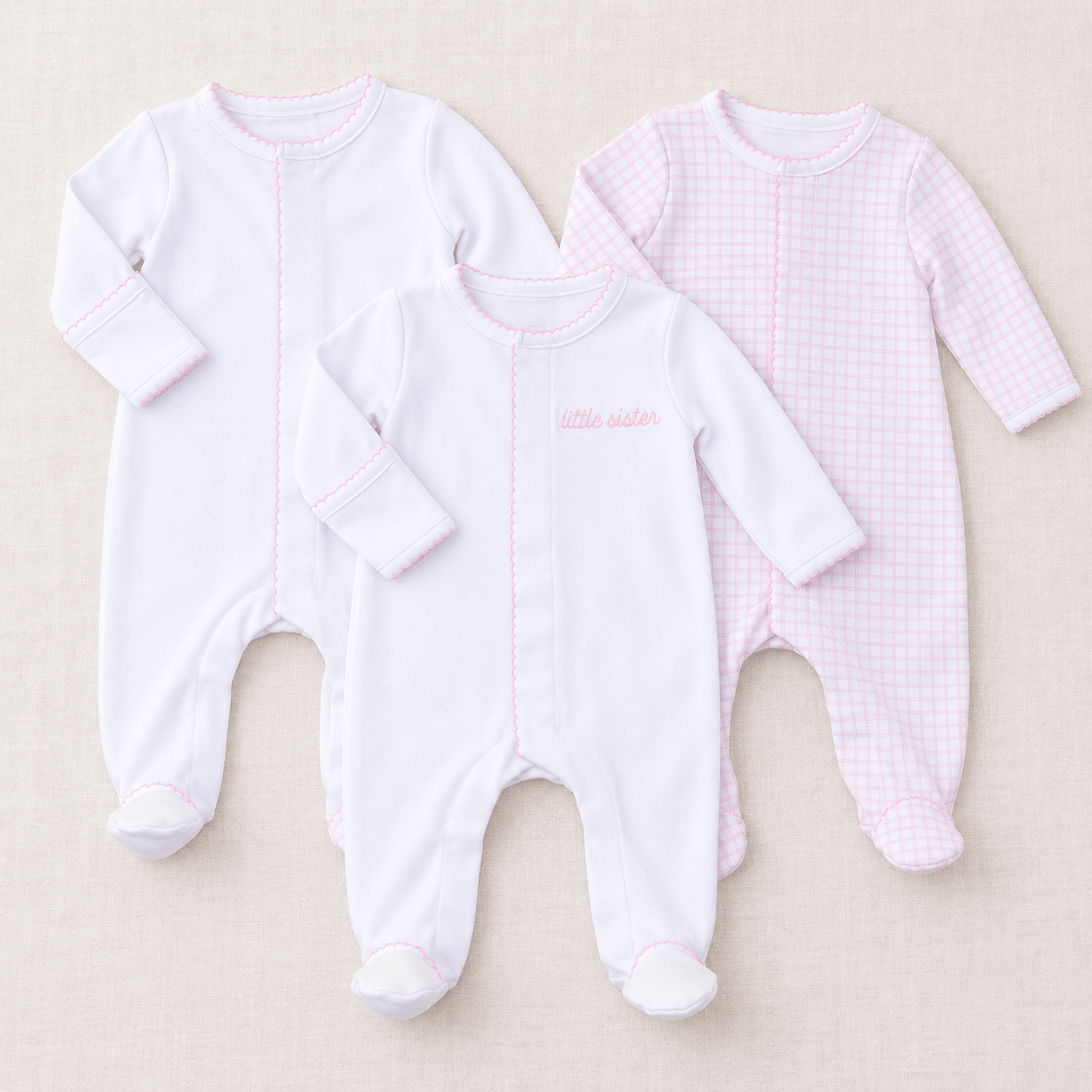 Magnolia Baby_Little Sister Embroidered Footie + Essentials - Set of 3_1