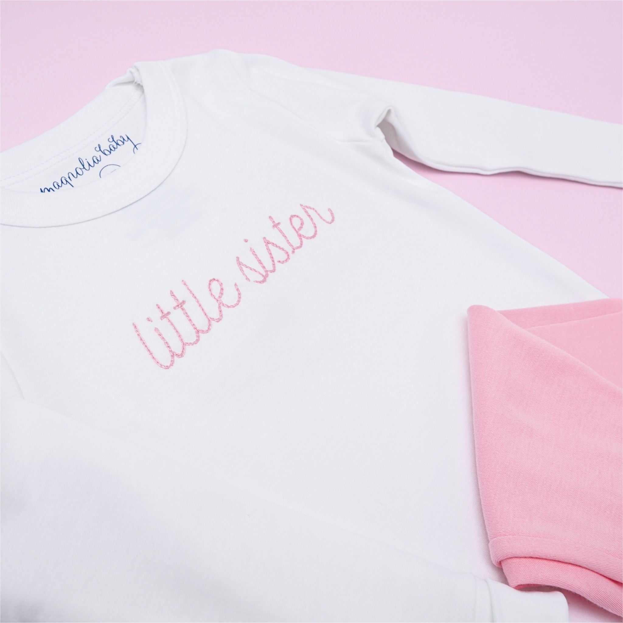 Little Sister Embroidered Long Pajamas - Magnolia Baby Long Pajamas