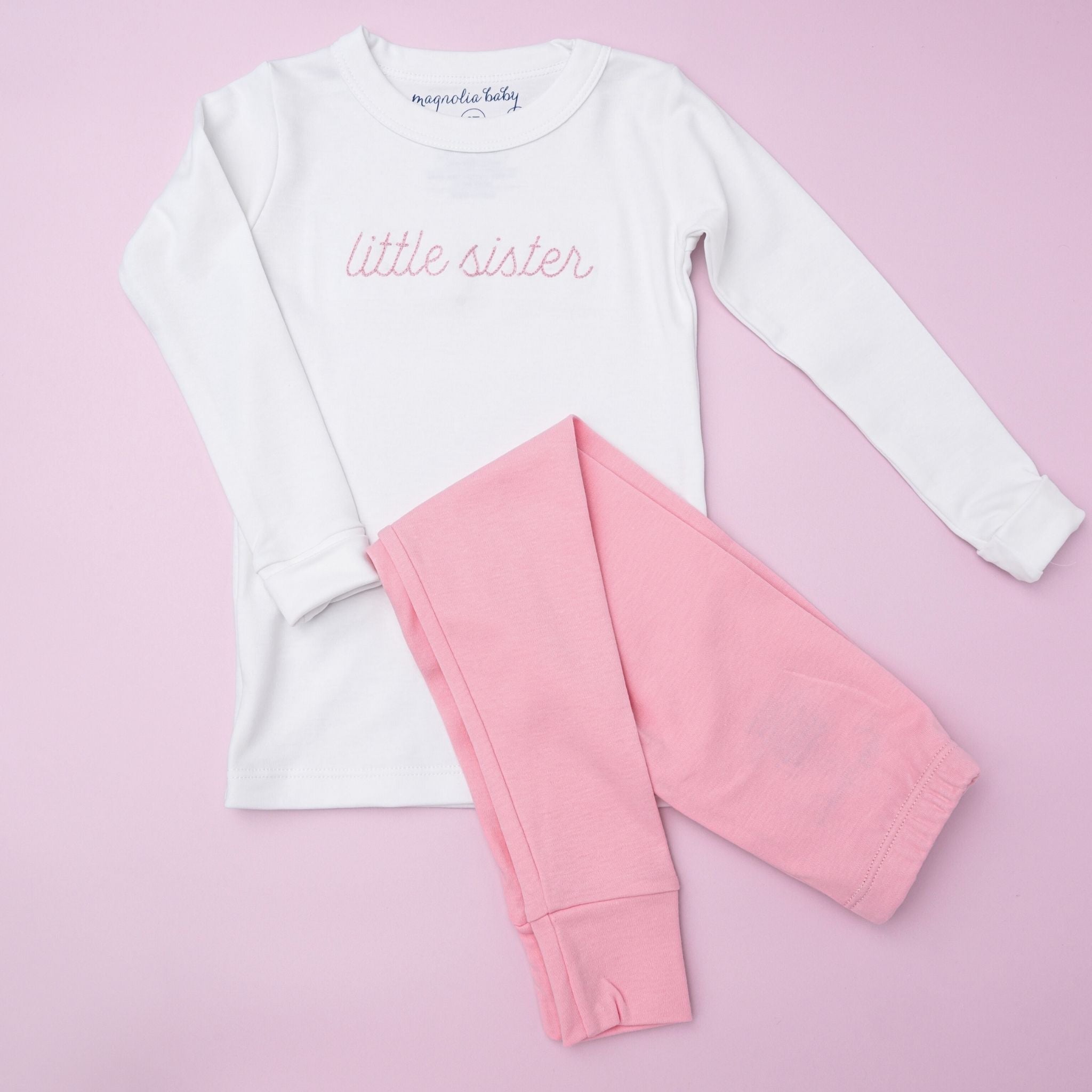 Little Sister Embroidered Long Pajamas - Magnolia Baby Long Pajamas