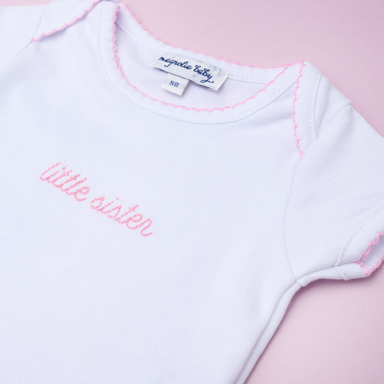 Little Sister Embroidered Short Sleeve Bodysuit - Magnolia BabyBodysuit