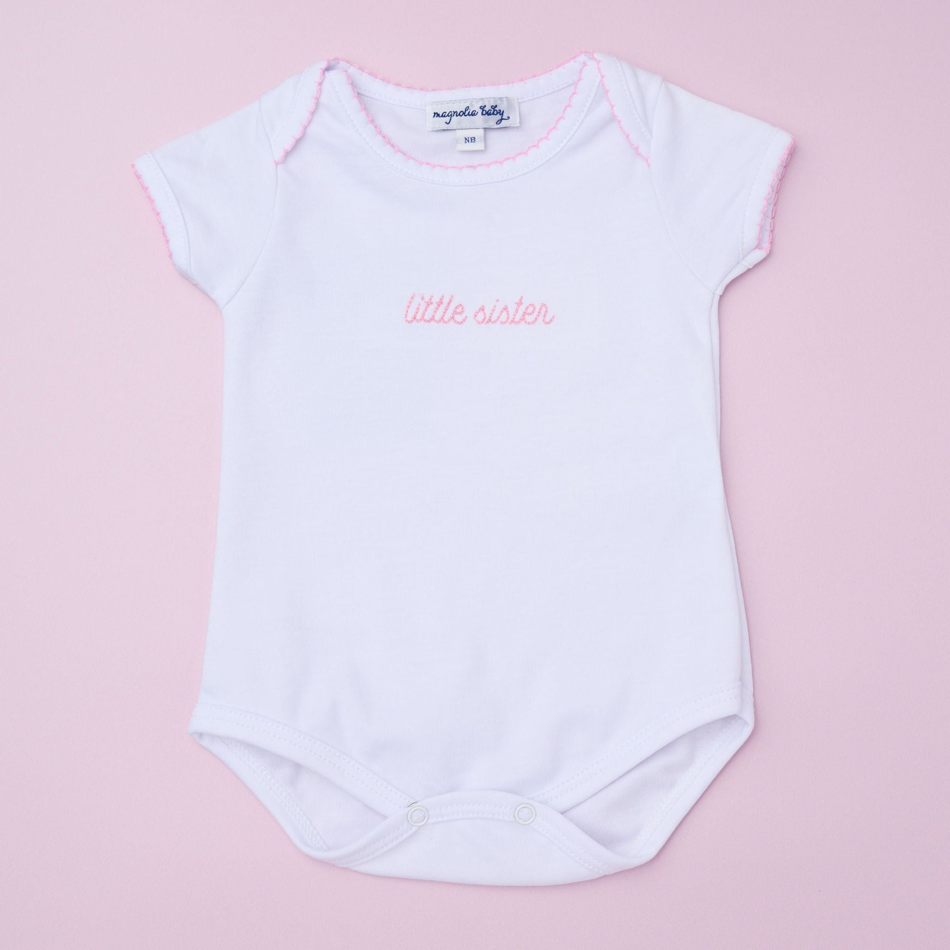 Little Sister Embroidered Short Sleeve Bodysuit - Magnolia Baby Bodysuit