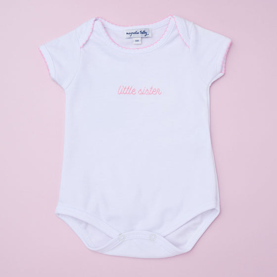 Little Sister Embroidered Short Sleeve Bodysuit - Magnolia BabyBodysuit