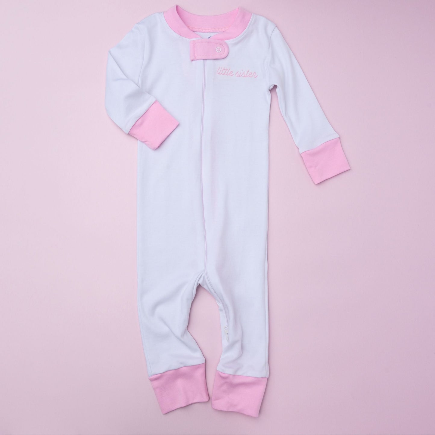 Little Sister Embroidered Zip Pajamas - Magnolia Baby Zipper Pajamas