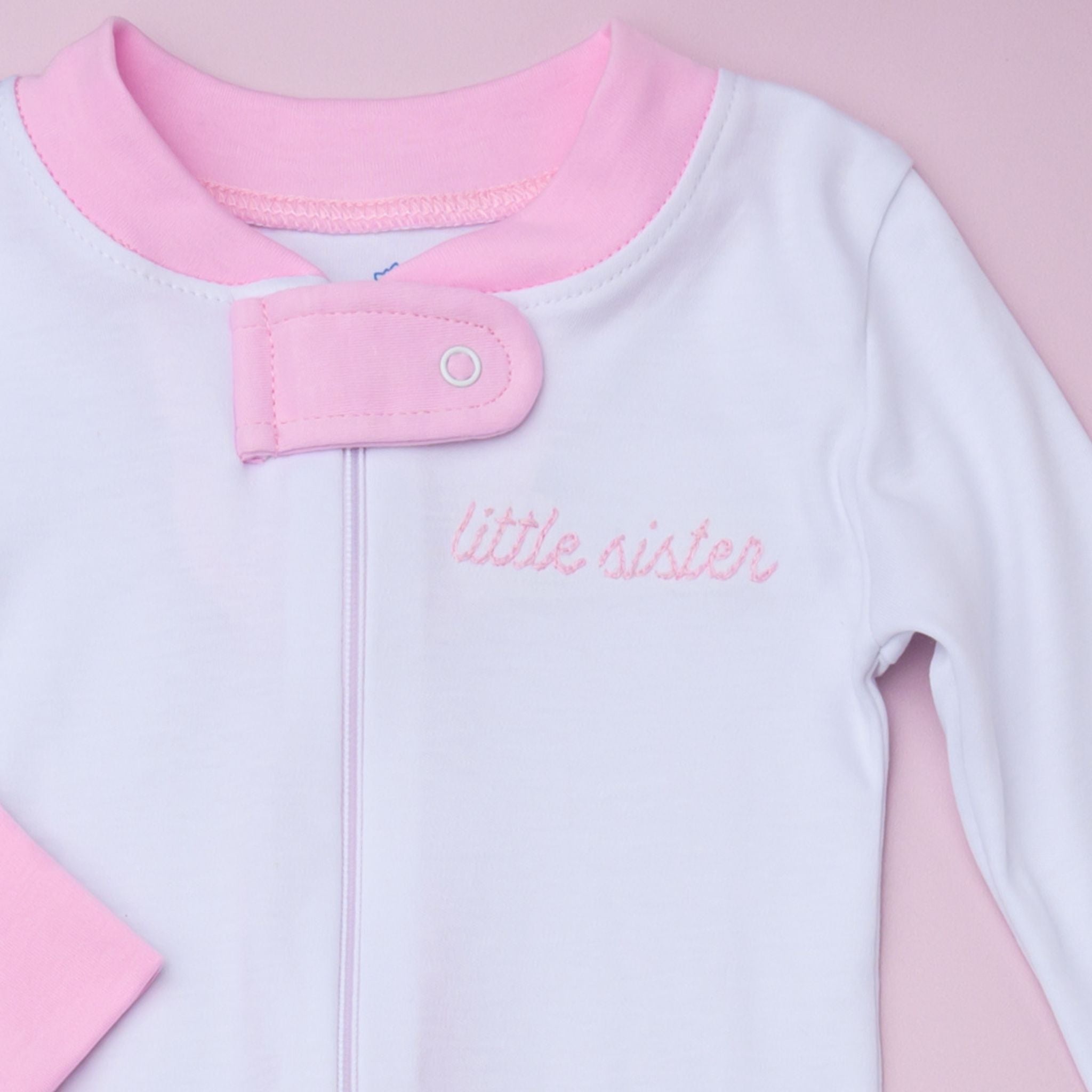 Little Sister Embroidered Zip Pajamas - Magnolia Baby Zipper Pajamas