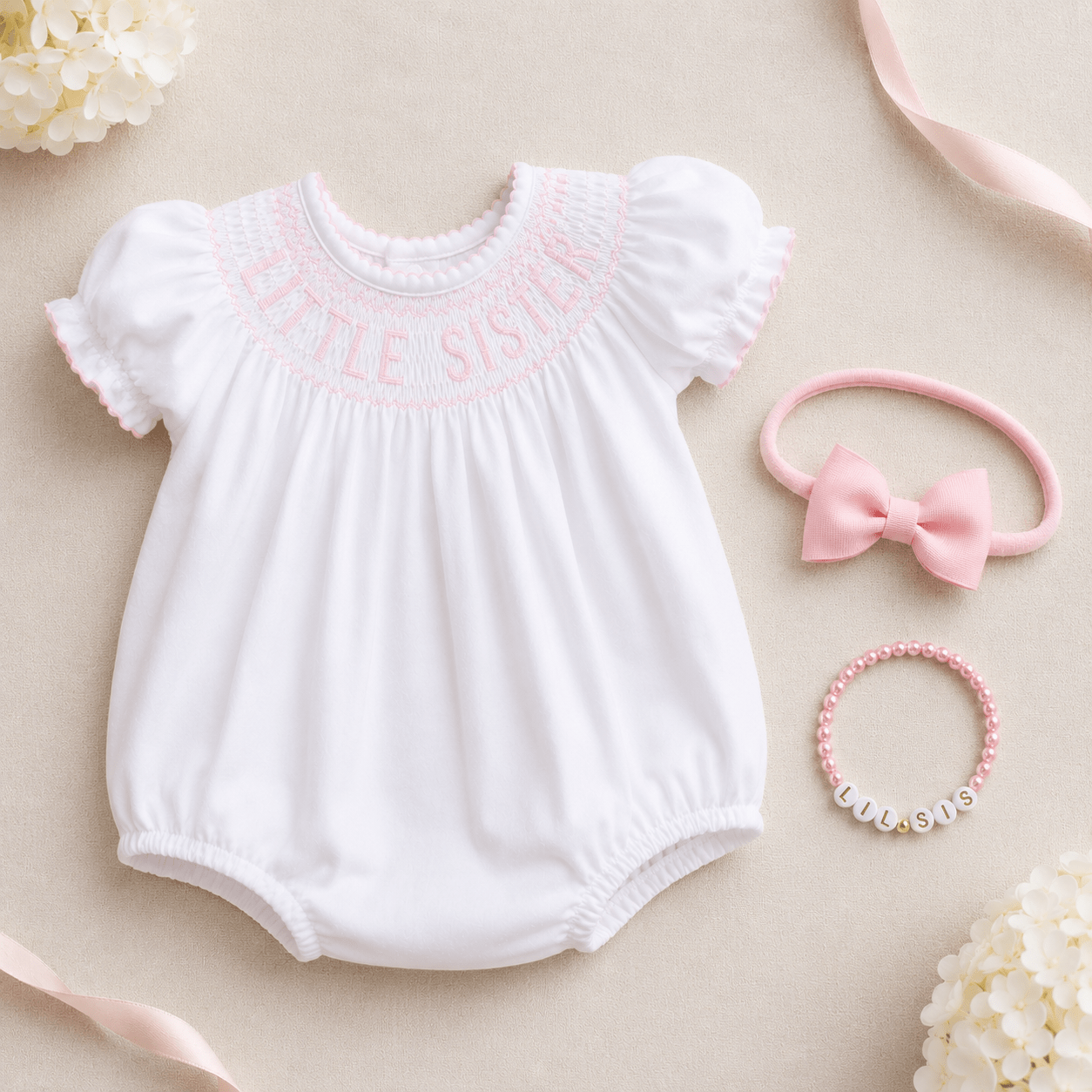 Little Sister Gift Set - Bishop Smocked Bubble - Magnolia BabyBubble Gift Set