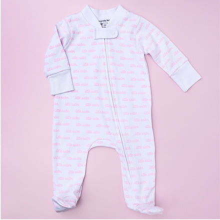 Magnolia Baby Girls Baby Joy White Footie - Pink Trim main image 0