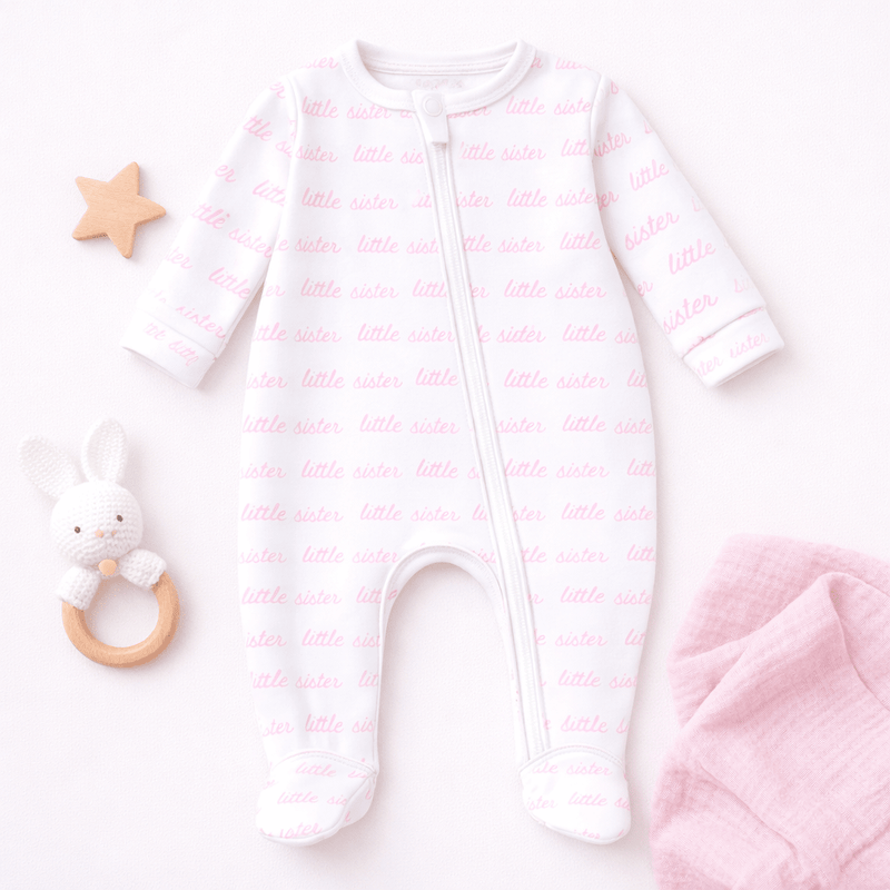Little Sister Print Zip Footie