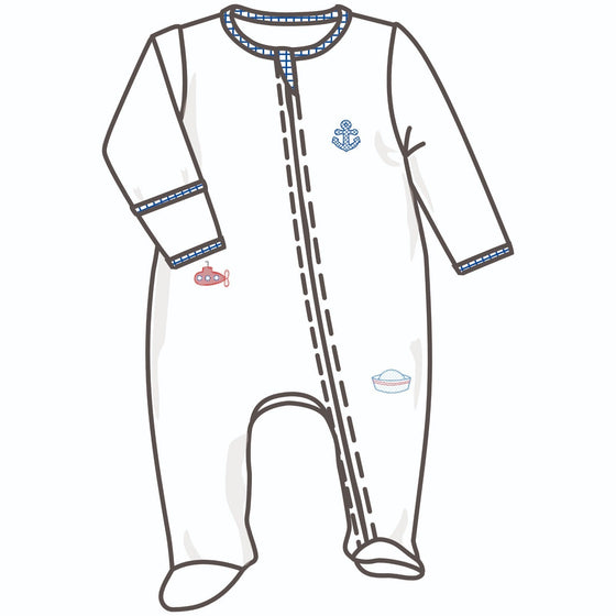 Little Skipper Applique Zip Footie - Magnolia BabyFootie
