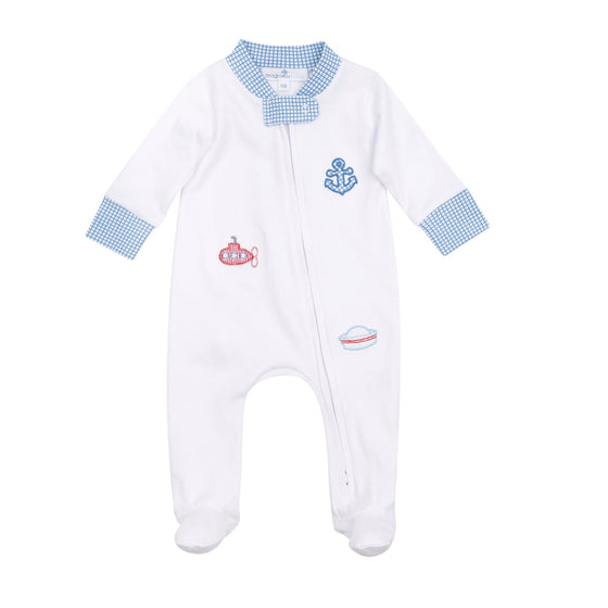 Little Skipper Applique Zip Footie - Magnolia BabyFootie