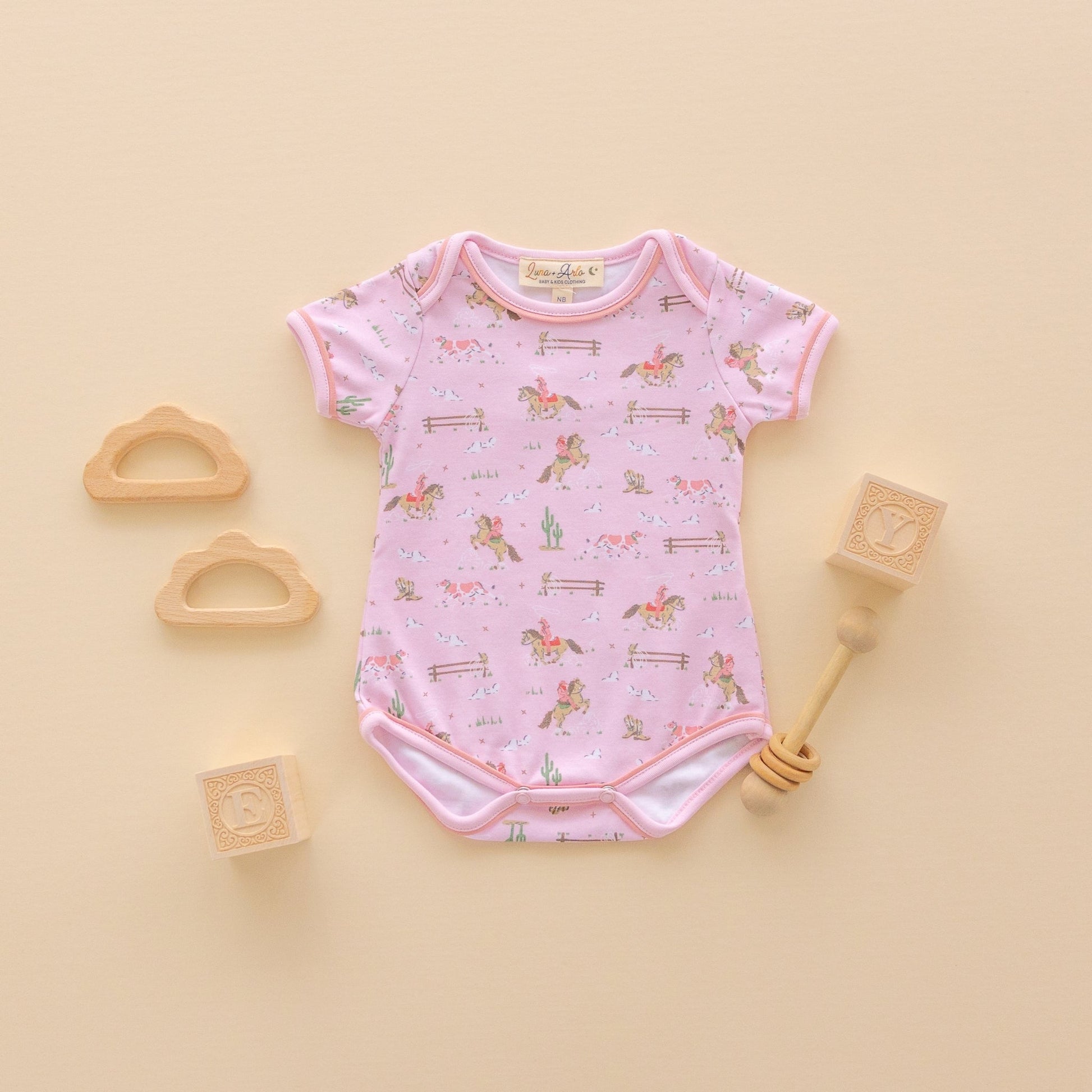 Little Wranglers Lap Bodysuit - Dusty Rose - Magnolia BabyBodysuit