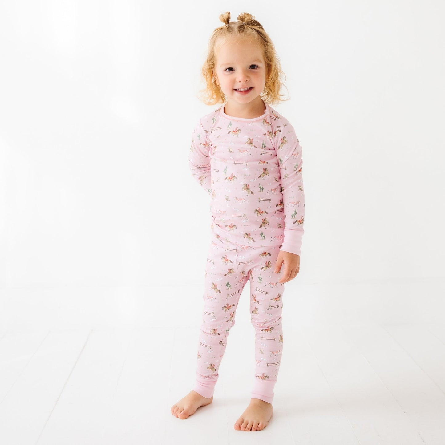 Little Wranglers Long Pajamas - Dusty Rose - Magnolia BabyLong Pajamas